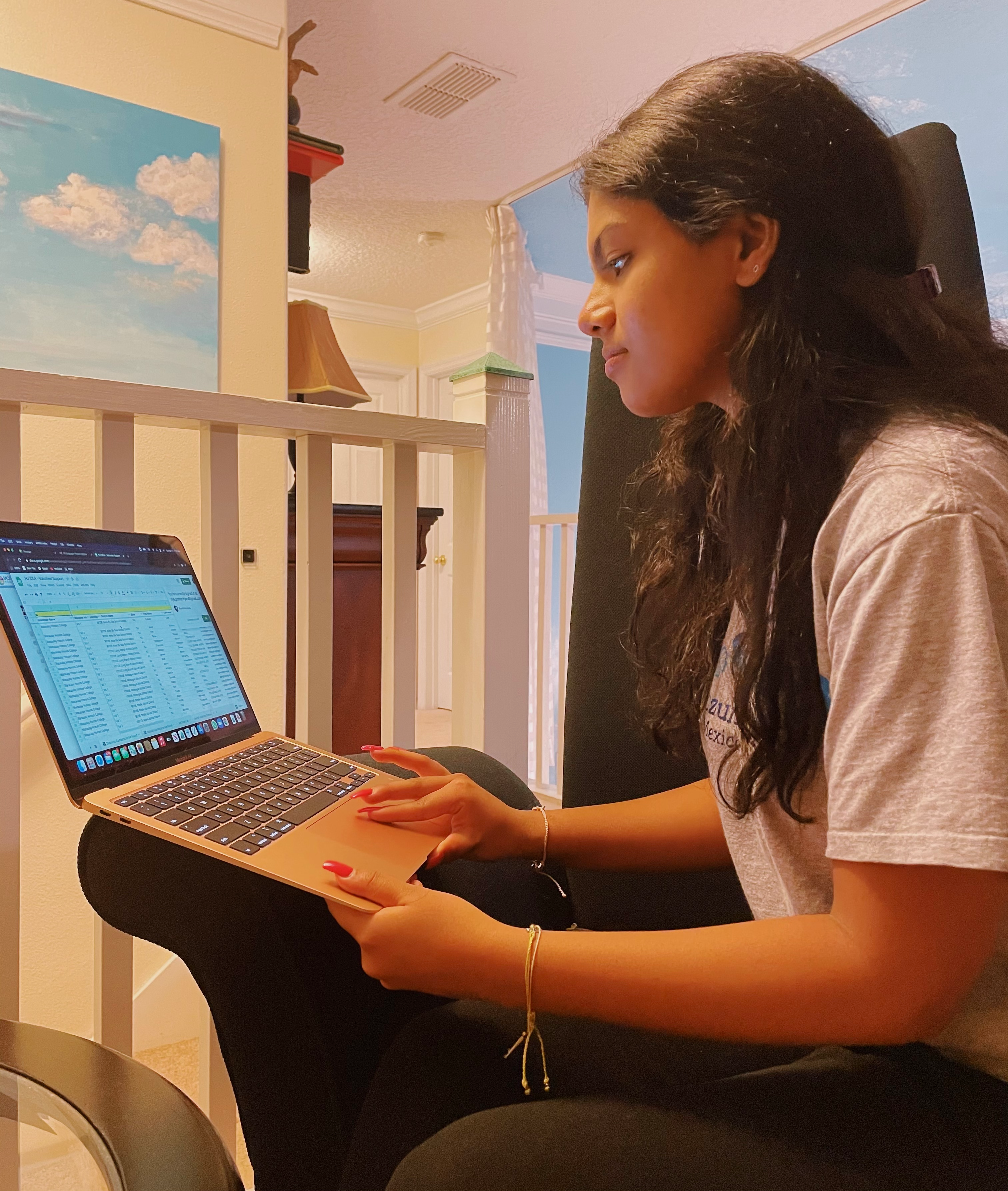 Young adult female looking at a laptop
