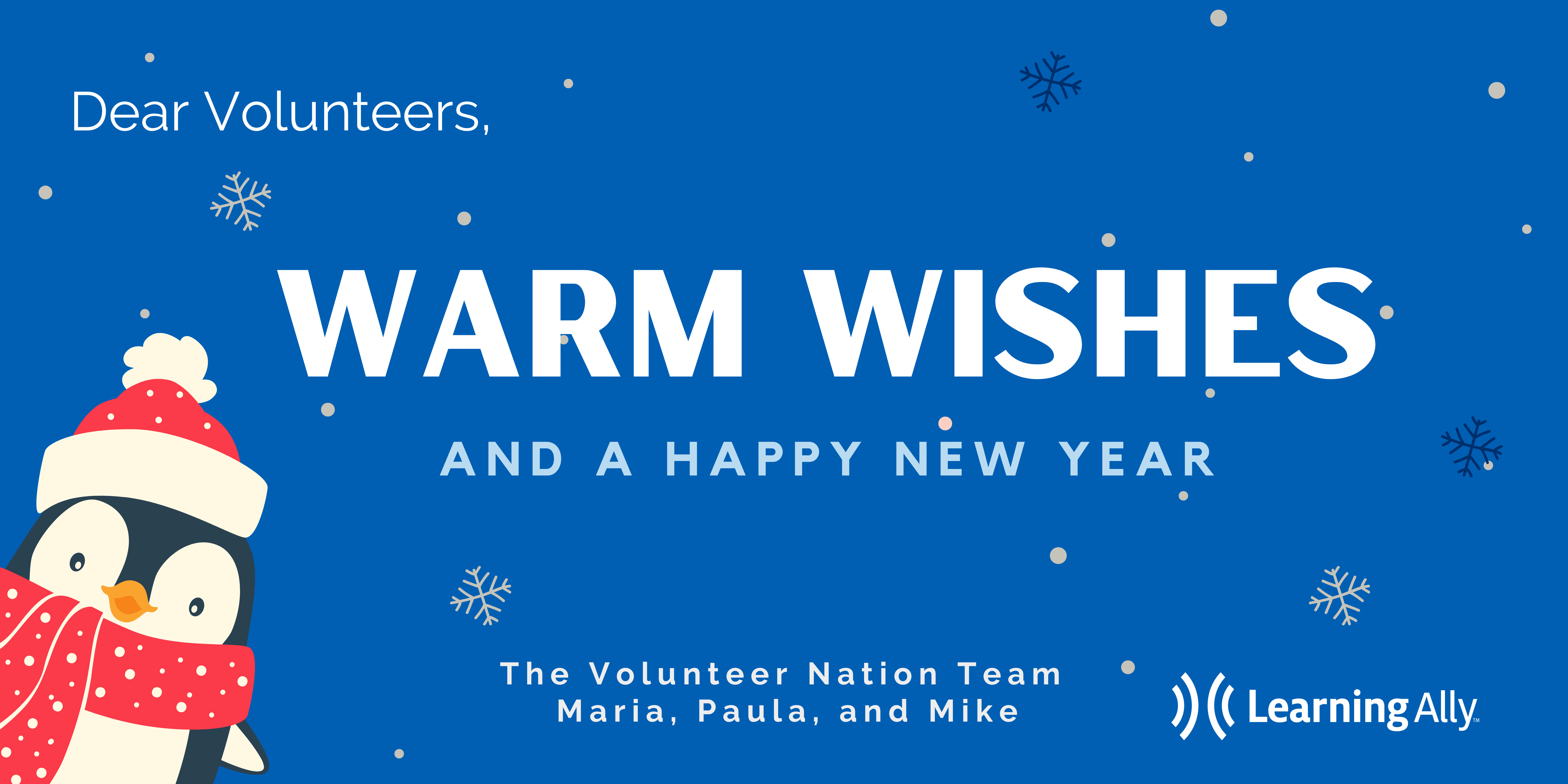 Warm wishes and a happy new year to our volunteers